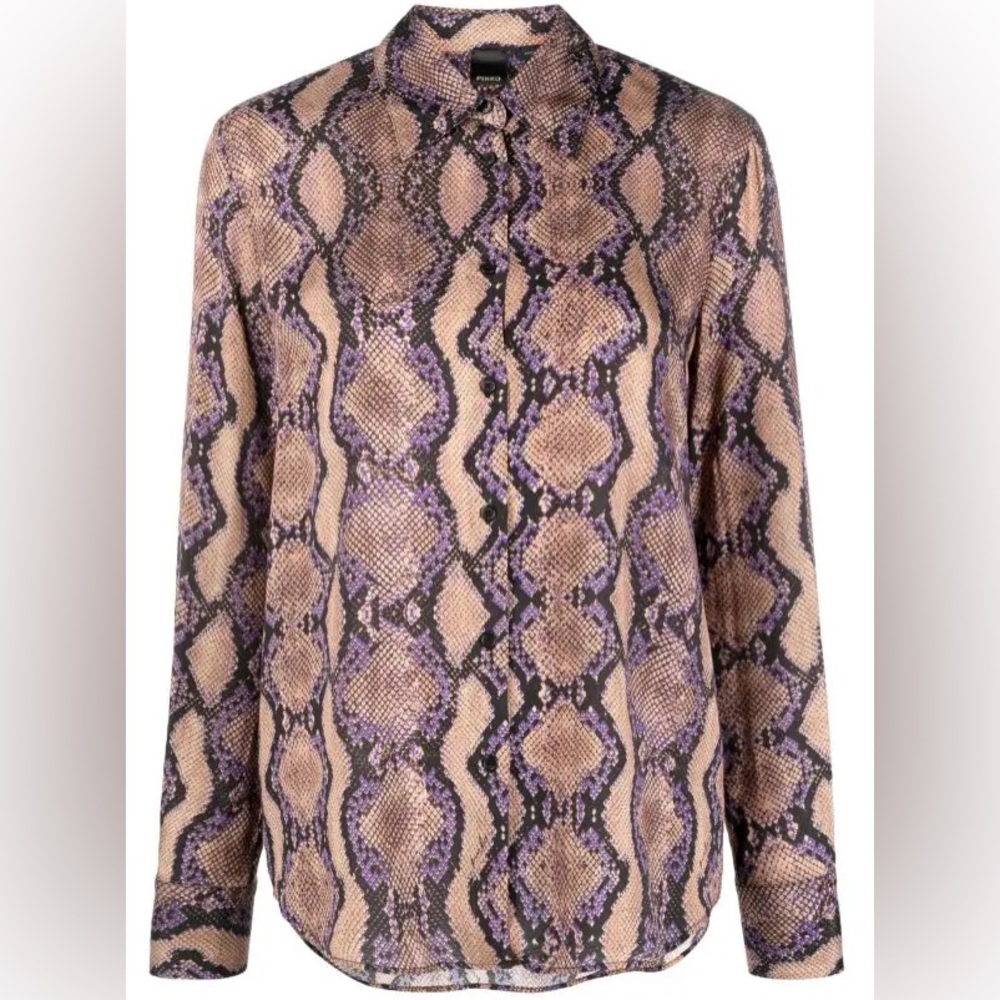 PINKO $328 Smorzare Snake-Print Twill Button-Front Shirt 🐍